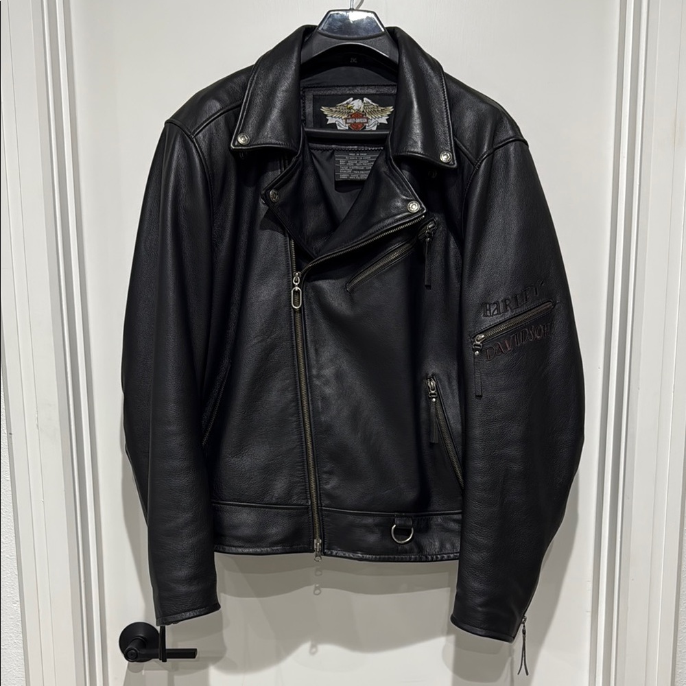 Harley-Davidson Vintage Heavy Leather Embroidered Riding Jacket with Armor - 2XL - Picture 4 of 13